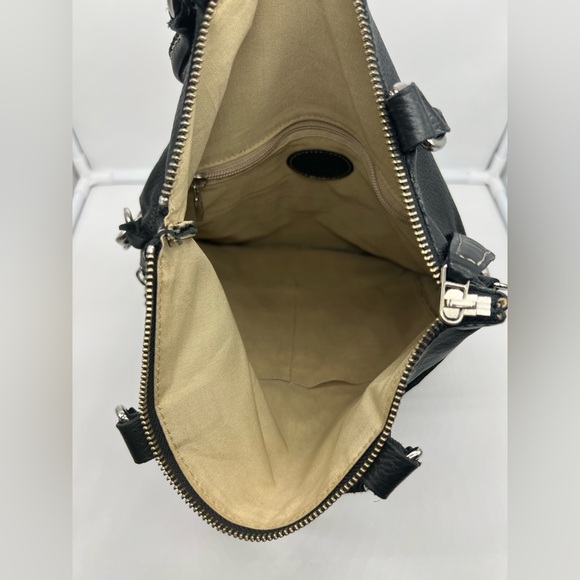 ROOTS Black Leather Made in Canada Convertible Top Handle Crossbody Clutch Bag - Picture 12 of 13